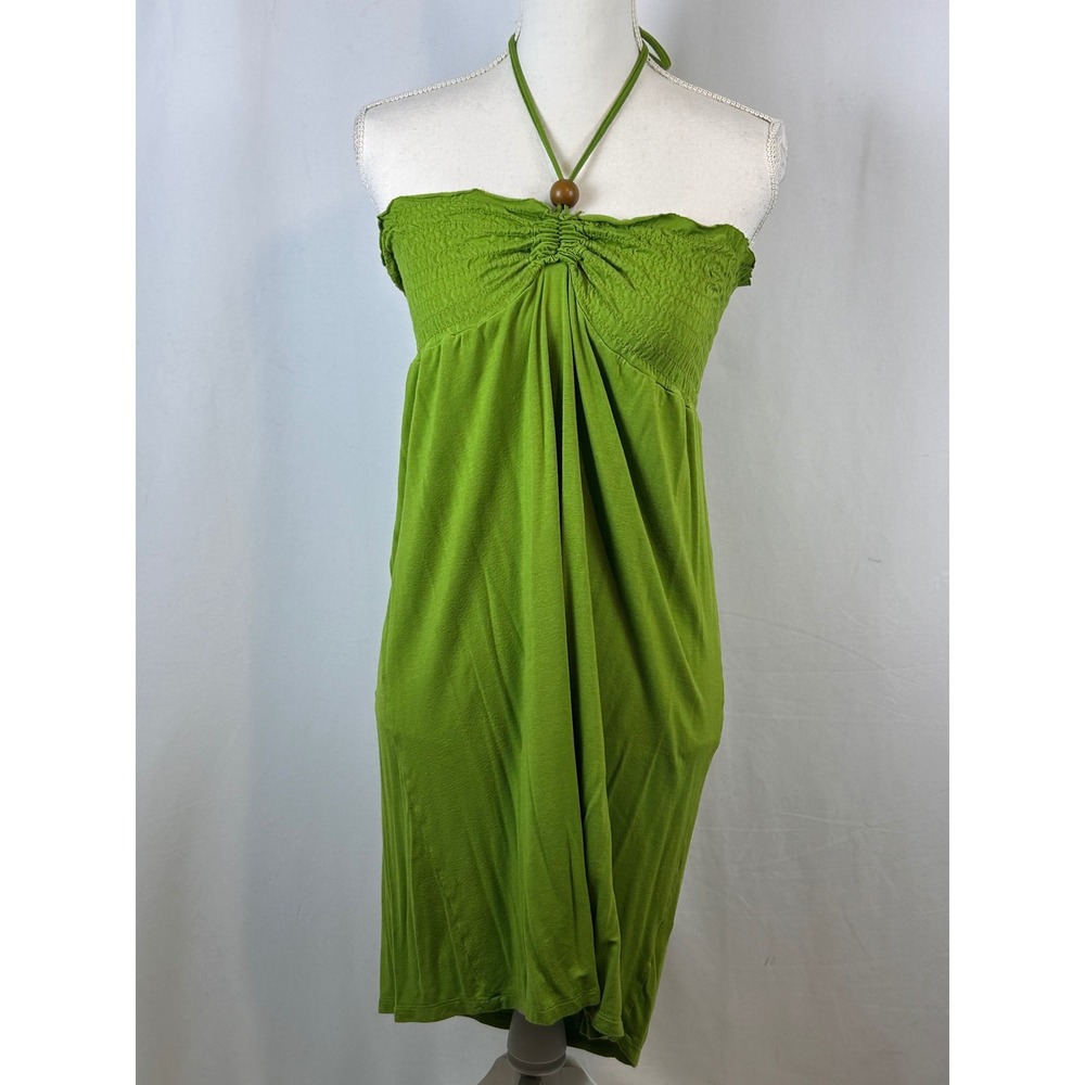 Colorz India Lime Green Smocked Halter Mini Dress Beaded Boho One Size‎